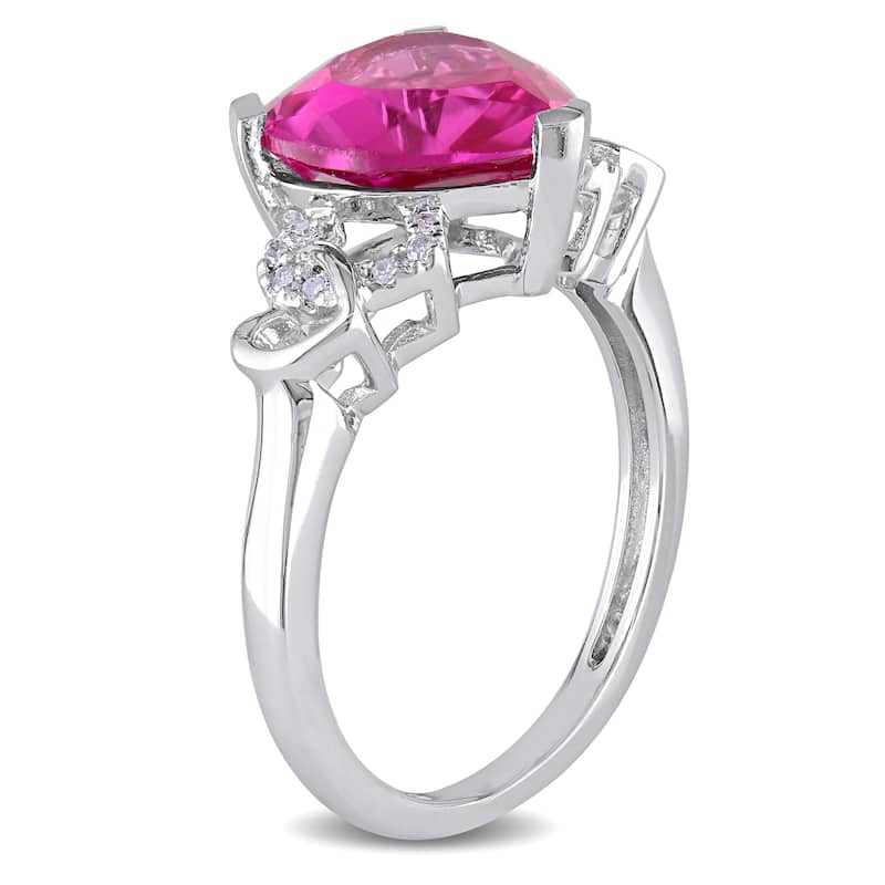 Miadora Sterling Silver Created Pink Sapphire and Diamond Accent Heart Ring