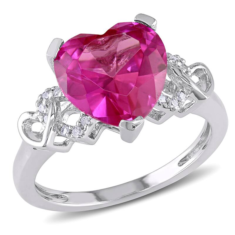 Miadora Sterling Silver Created Pink Sapphire and Diamond Accent Heart Ring - 5
