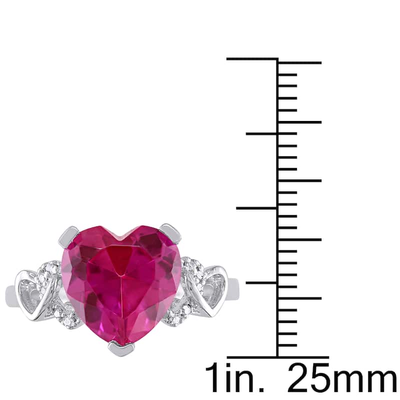 Miadora Sterling Silver Created Pink Sapphire and Diamond Accent Heart Ring