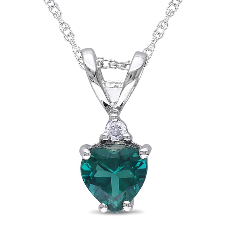 Miadora 10k White Gold Created Emerald and Diamond Accent Heart Necklace