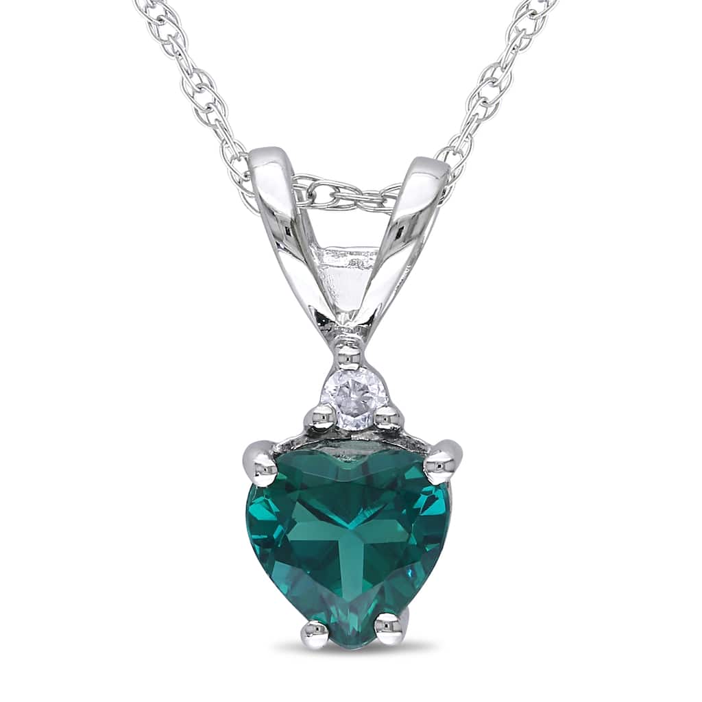 Miadora 10k White Gold Created Emerald and Diamond Accent Heart Necklace