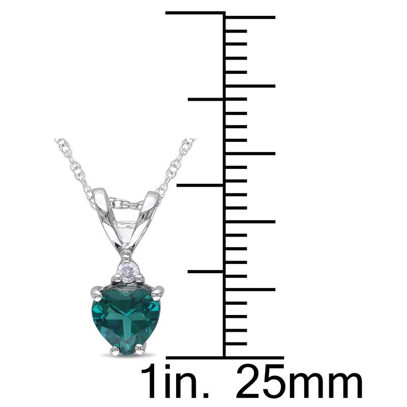 Miadora 10k White Gold Created Emerald and Diamond Accent Heart Necklace