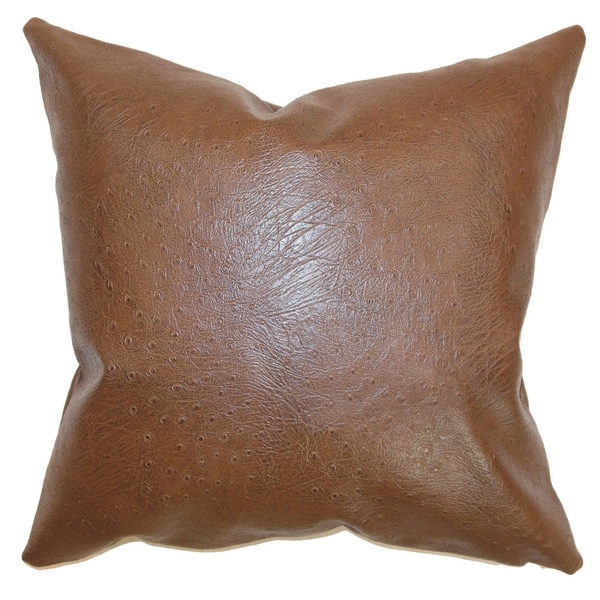 Shop Airlie Brown Faux Leather Feather and Down Filled Throw Pillow