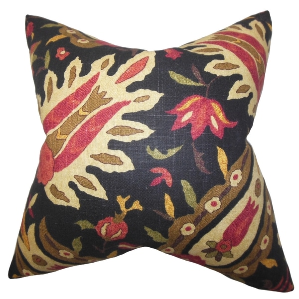Ozma Floral Black 18-inch Down Filled Throw Pillow - Free Shipping Today - Overstock.com - 16280285