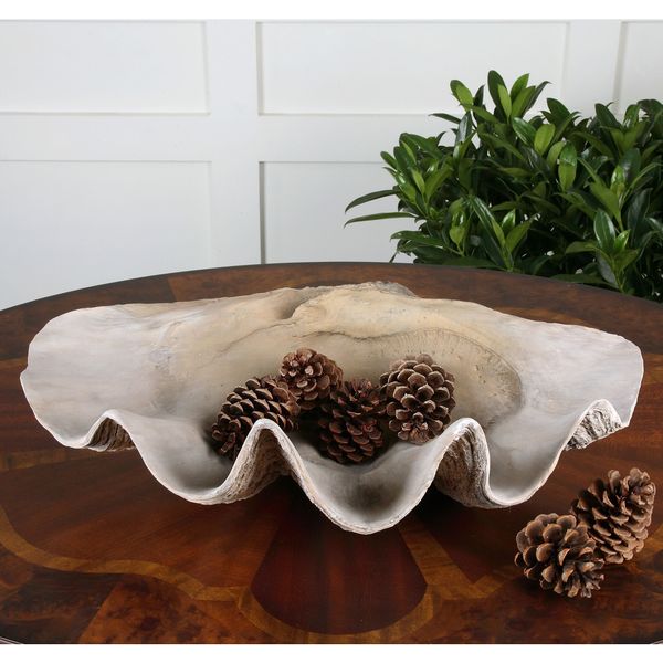 Large Clam Shell Decor Tray Display Seashell Beach Bowl Indoor Realistic Accent 