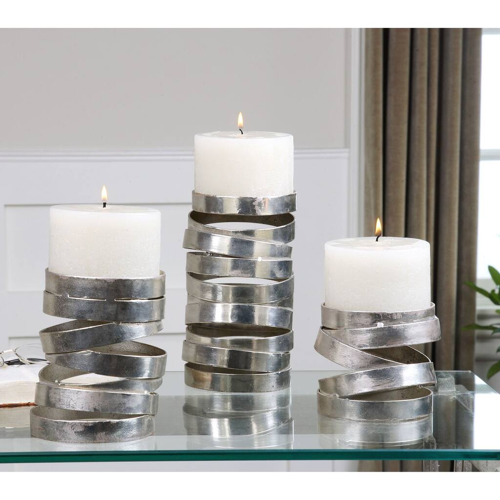 Uttermost Tamaki Silver Candleholders (Set of 3)