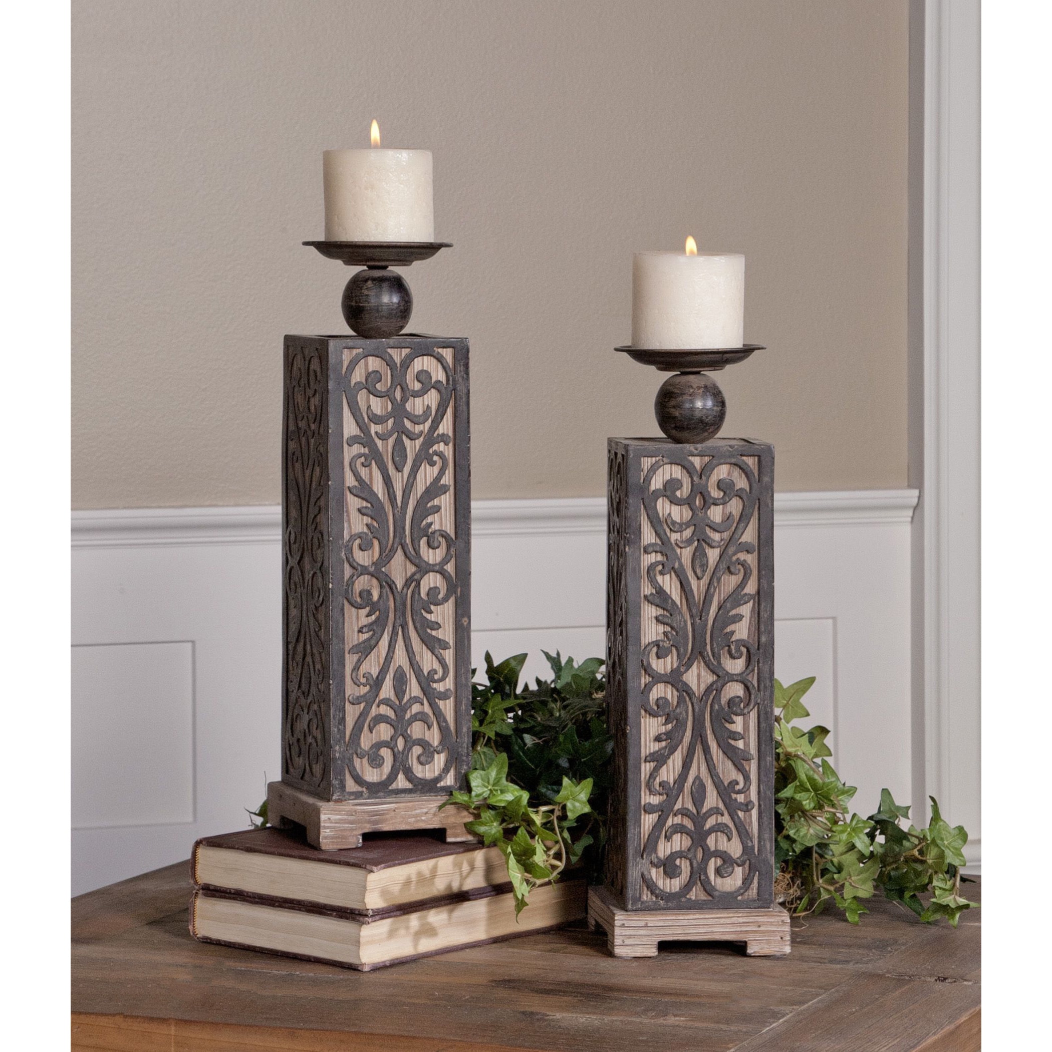 Abelardo Natural Wood Candleholders (set Of 2)