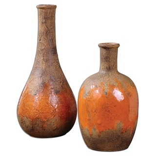 Shop Uttermost Kadam Orange Ceramic Vases Set Of 2 Free