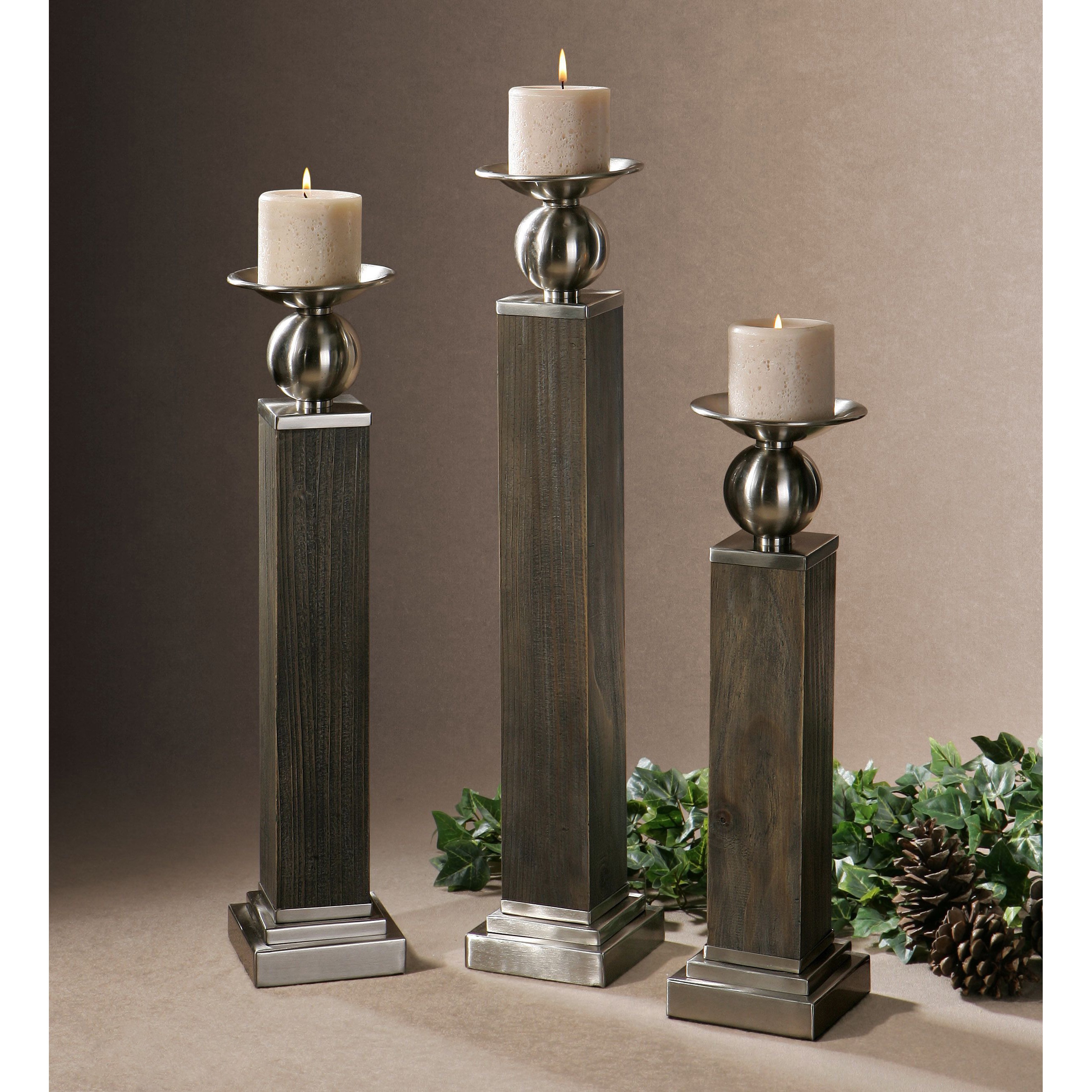 Hestia Light Wood Candleholders (set Of 3)