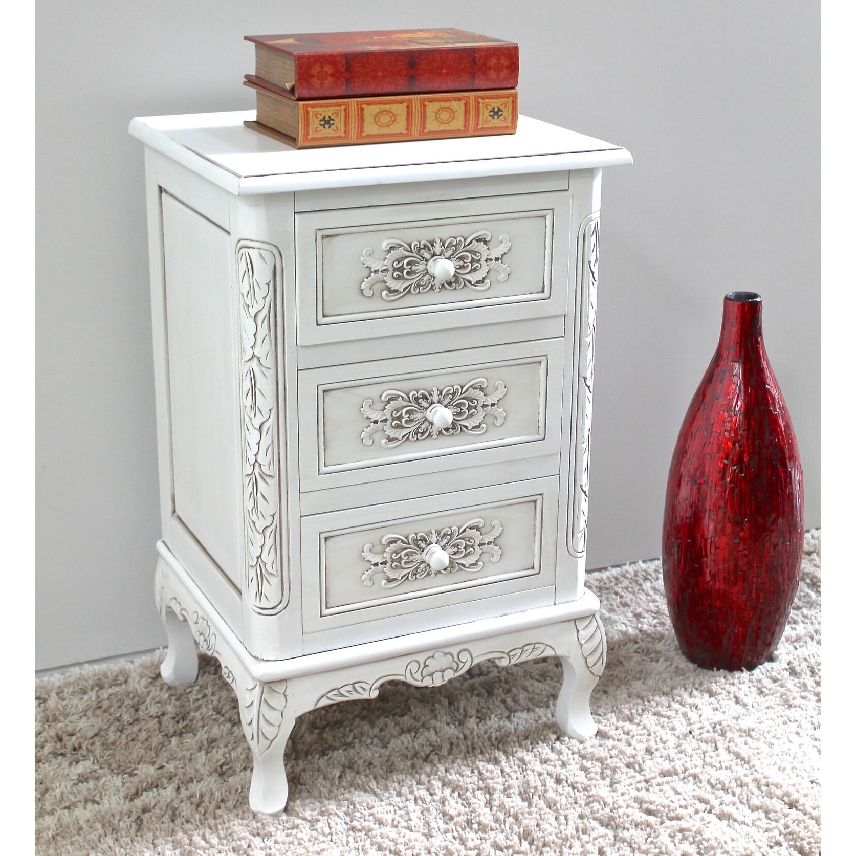 International Caravan International Caravan Windsor Hand carved Hardwood Three drawer End Table Off White Size 3 drawer