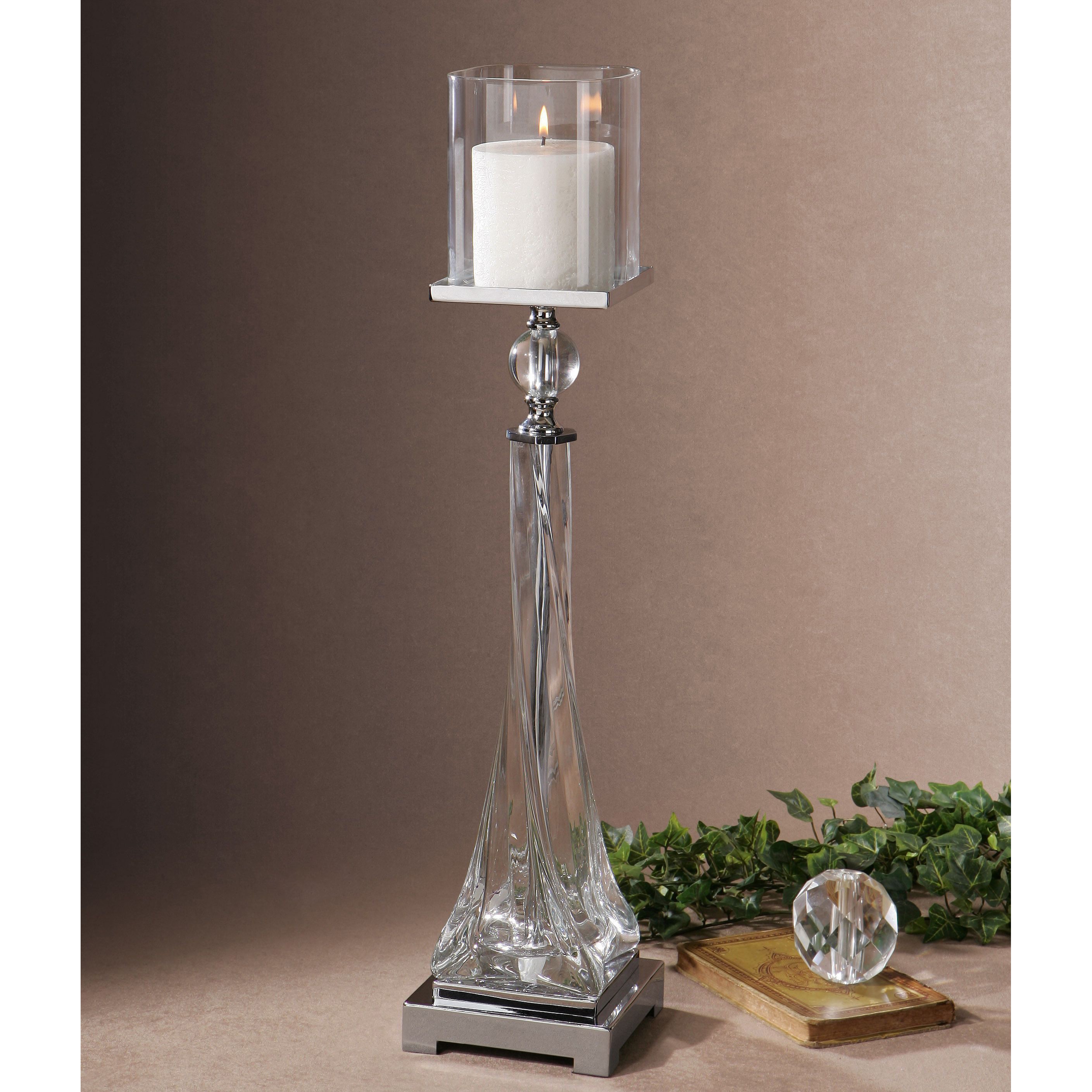 Uttermost Grancona Twisted Glass Candle Holder Clear Ebay