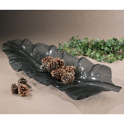 Uttermost Smoke Grey Leaf-shaped Glass Tray