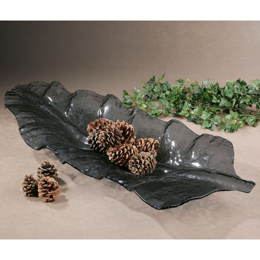Uttermost Smoke Grey Leaf-shaped Glass Tray