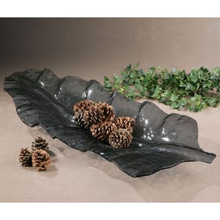 Uttermost Smoke Grey Leaf-shaped Glass Tray