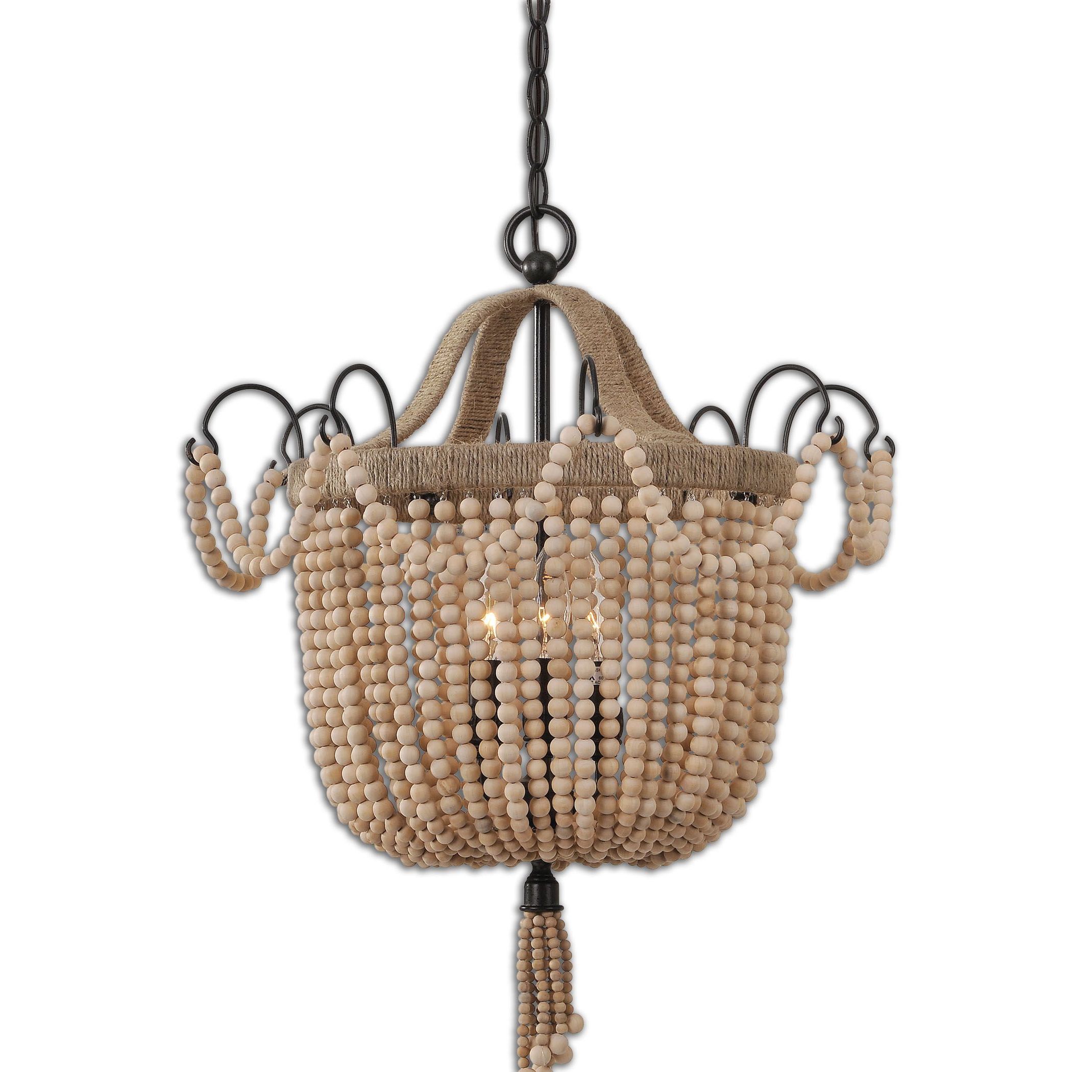 Civenna 3 light Metal Wood Rope Pendant