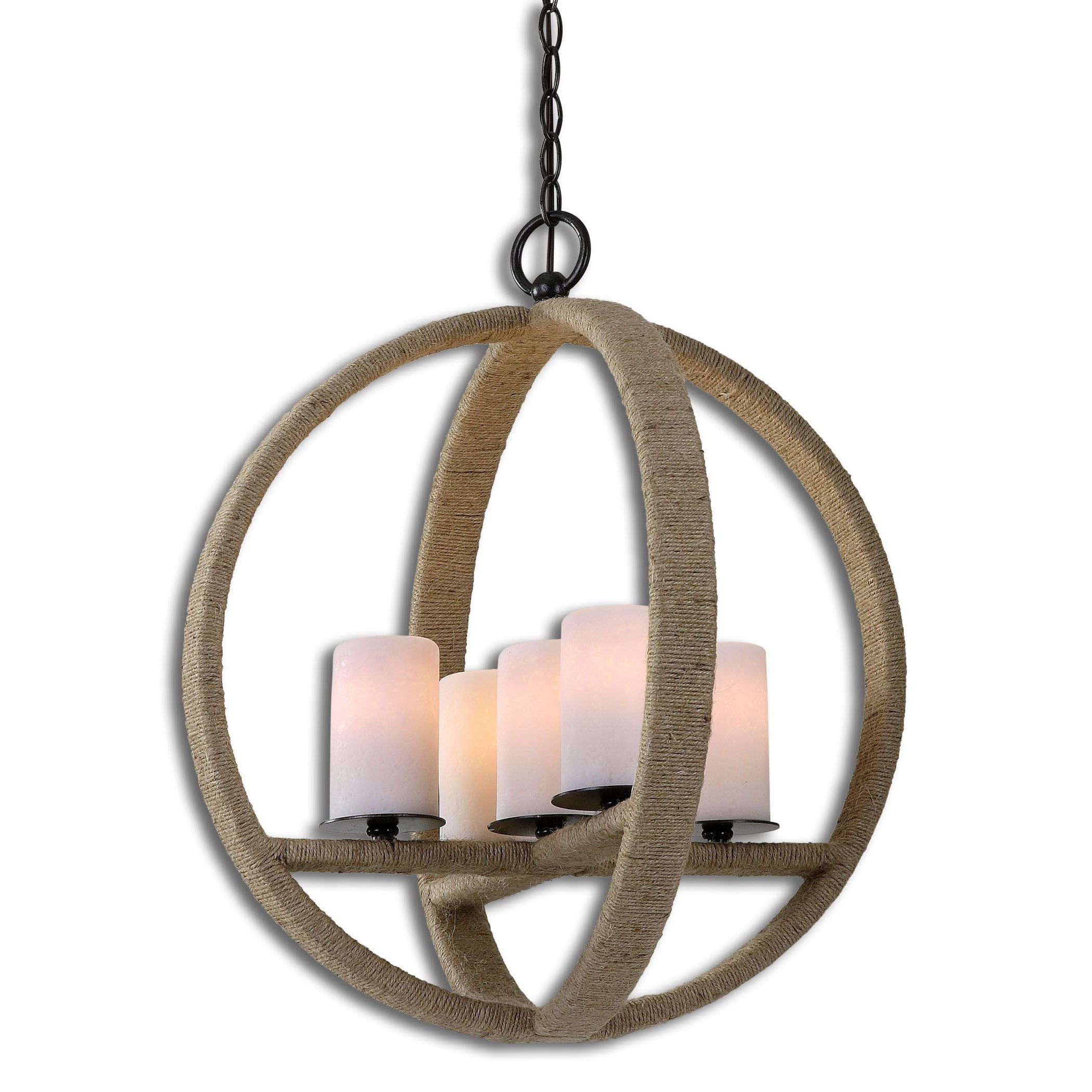 Gironico Round 5 light Metal Glass Rope Lighting Fixture Pendant