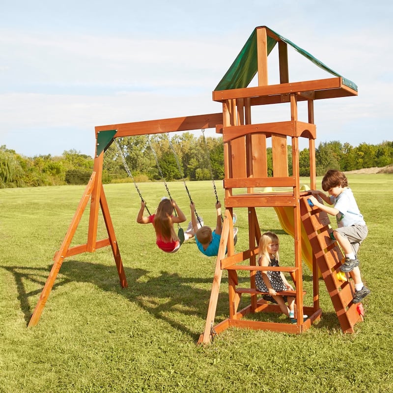 Swing-N-Slide Scrambler Wood Outdoor Swing Set - 120" x 122" x 108"
