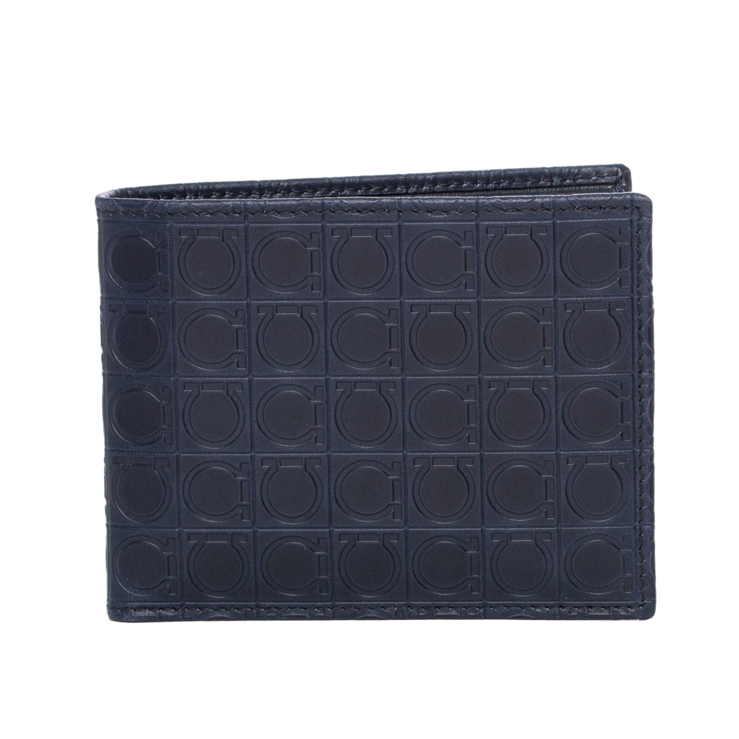 Salvatore Ferragamo Navy Gancio Embossed Bi fold Wallet