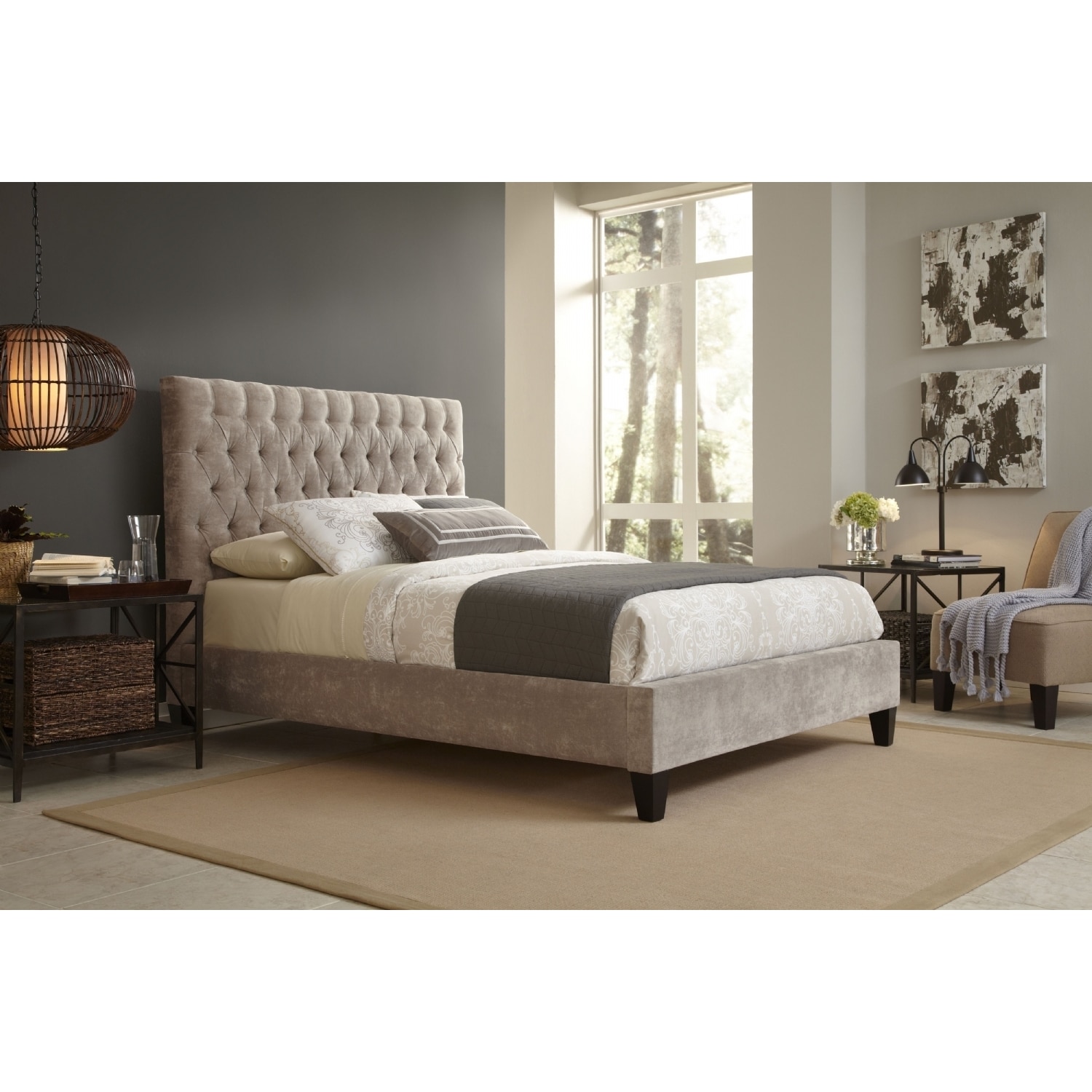 Fashion Bed Group Reims King size Beige Upholestered Bed Beige Size King