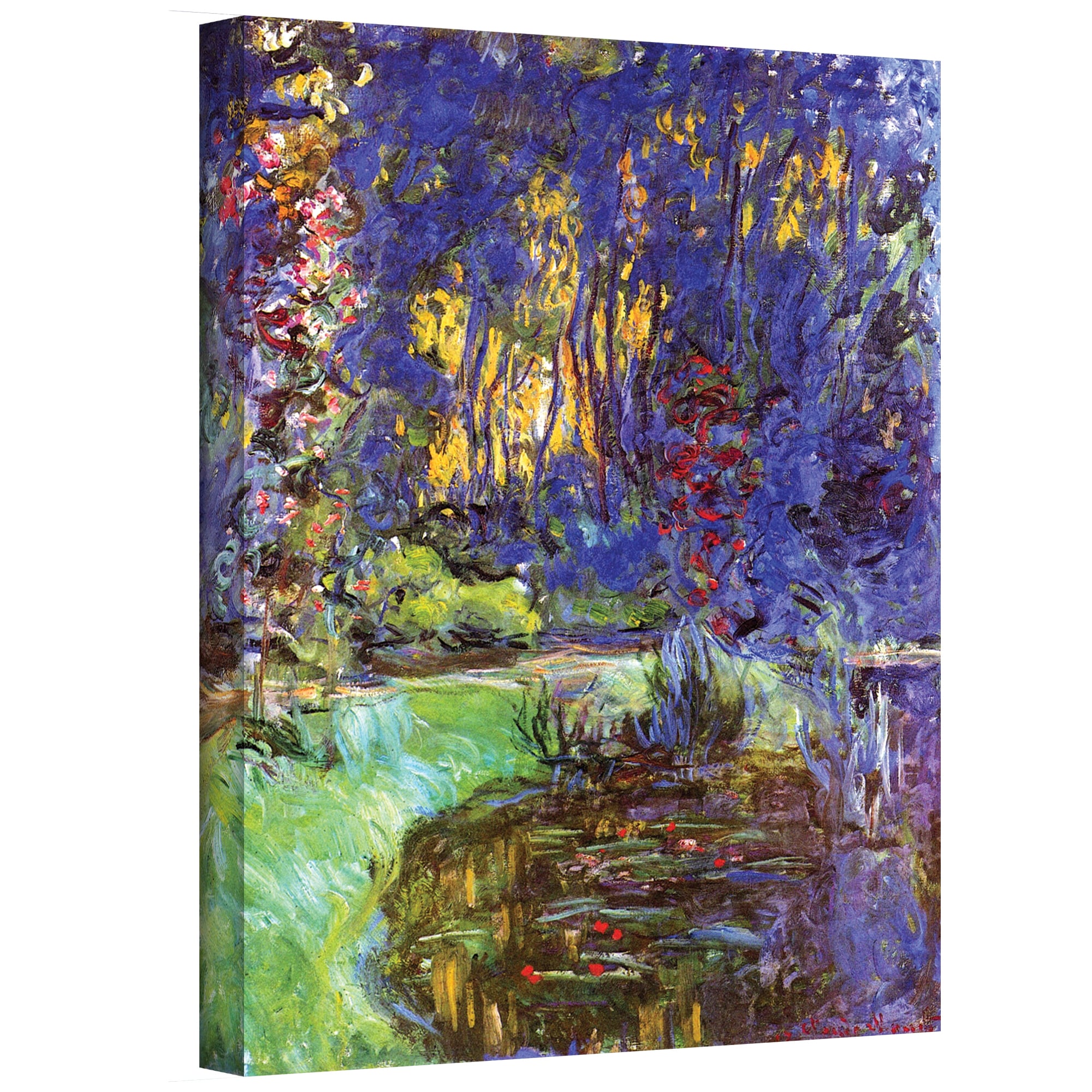 Monet Bridge Over Sea Rose Pond Wood Framed Canvas Print Repro 8x10
