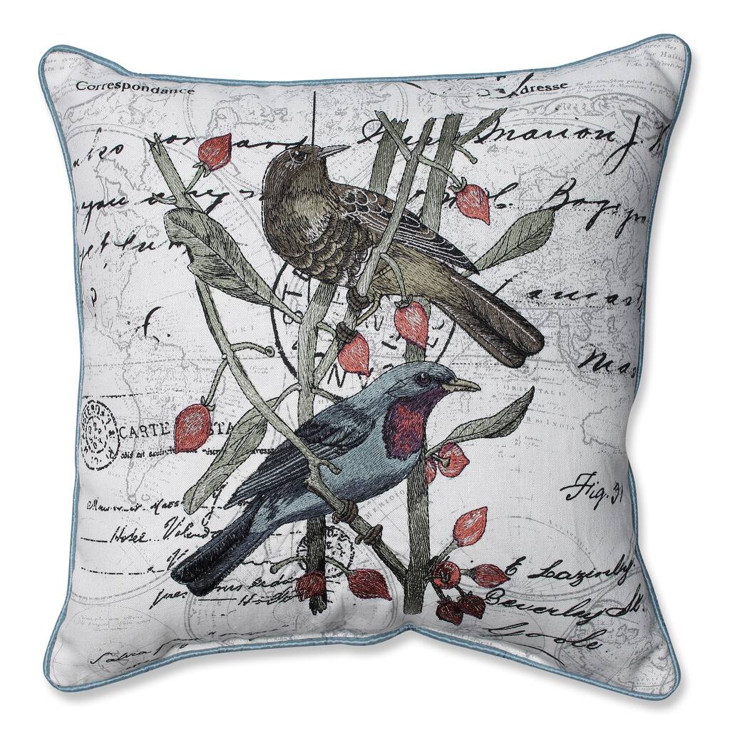 Adresse Embroidered Birds 16.5-inch Corded Linen Blend Throw Pillow