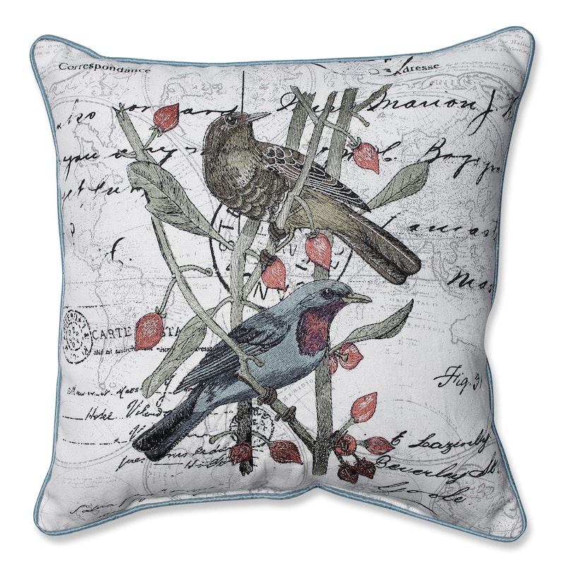 Adresse Embroidered Birds 16.5-inch Corded Linen Blend Throw Pillow
