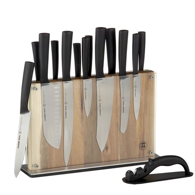  Schmidt Brothers - Carbon 6, 15-Piece Kitchen Knife Set,  High-Carbon Stainless Steel Cutlery with Downtown Acacia and Acrylic  Magnetic Knife Block and Knife Sharpener: Home & Kitchen