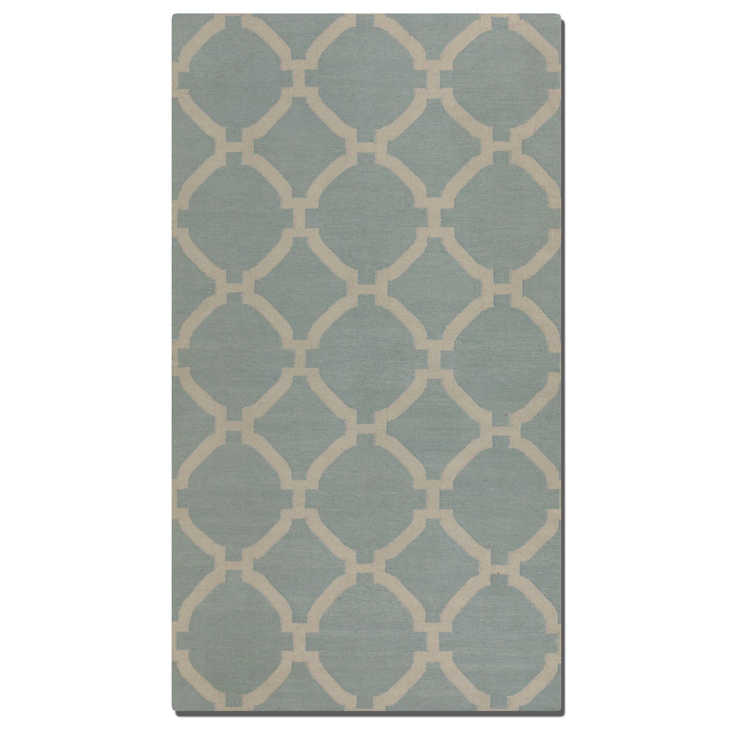 Bermuda Baby Blue Geometric Patterned Wool Rug (8 X 10)