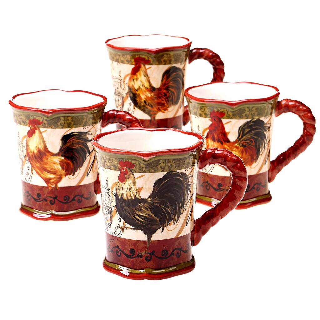 Certified International 16-ounce Assorted Design Tuscan Rooster Mug (Set of 4)