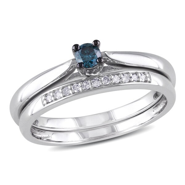 Miadora Sterling Silver Blue Diamond Stackable Promise Wedding Bridal ...