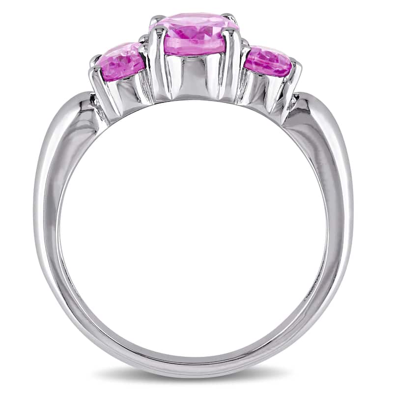 Miadora Sterling Silver Created Pink Sapphire Three-stone Ring