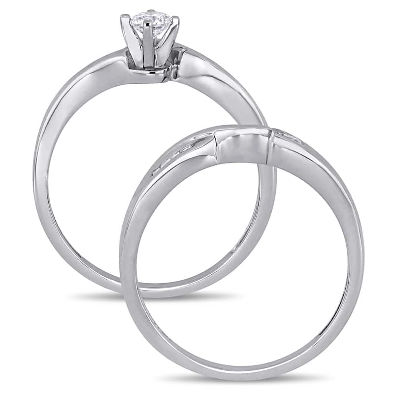 Miadora 10k White Gold 1/3ct TDW Diamond Bridal Ring Set