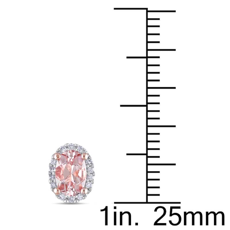 Miadora 10k Rose Gold Oval-cut Morganite and 1/10ct TDW Diamond Halo Earrings