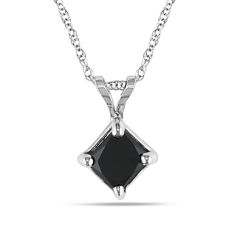 Miadora 10k White Gold 1ct TDW Black Diamond Solitaire Necklace