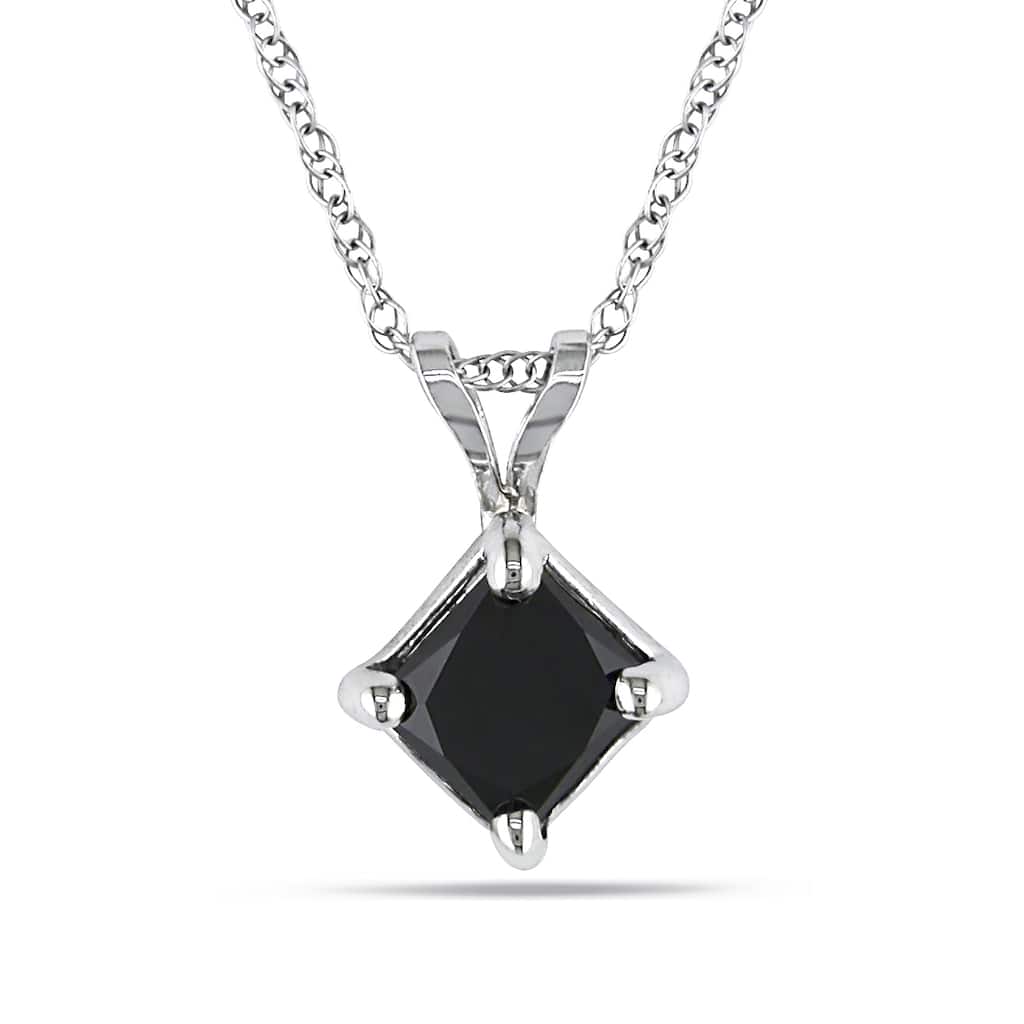 Miadora 10k White Gold 1ct TDW Black Diamond Solitaire Necklace