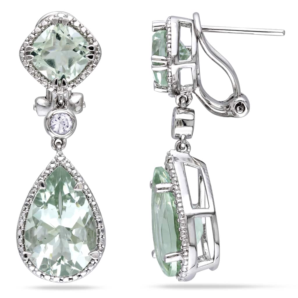 Miadora Sterling Silver Green Amethyst and Created White Sapphire Earrings