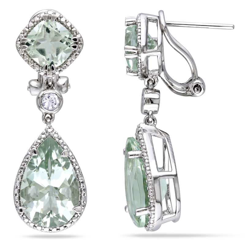 Miadora Sterling Silver Green Amethyst and Created White Sapphire Earrings