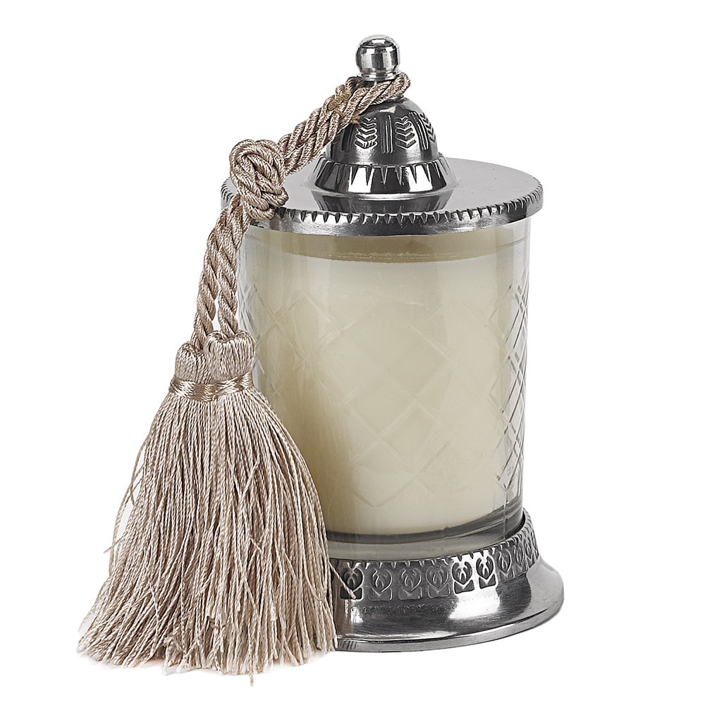 Covered Vanilla 6.5 inch Candle Jar With Tassel