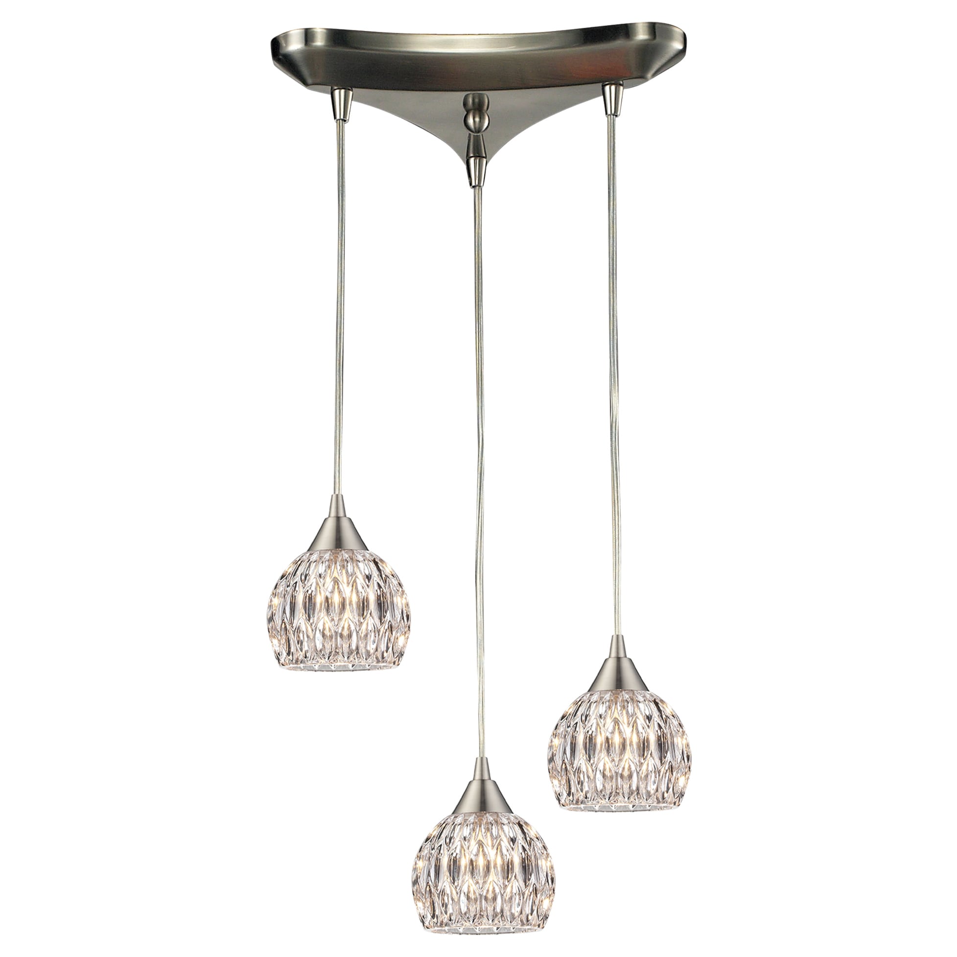 Kersey Satin Nickel And Textured Glass Bulb 3 light Chandelier