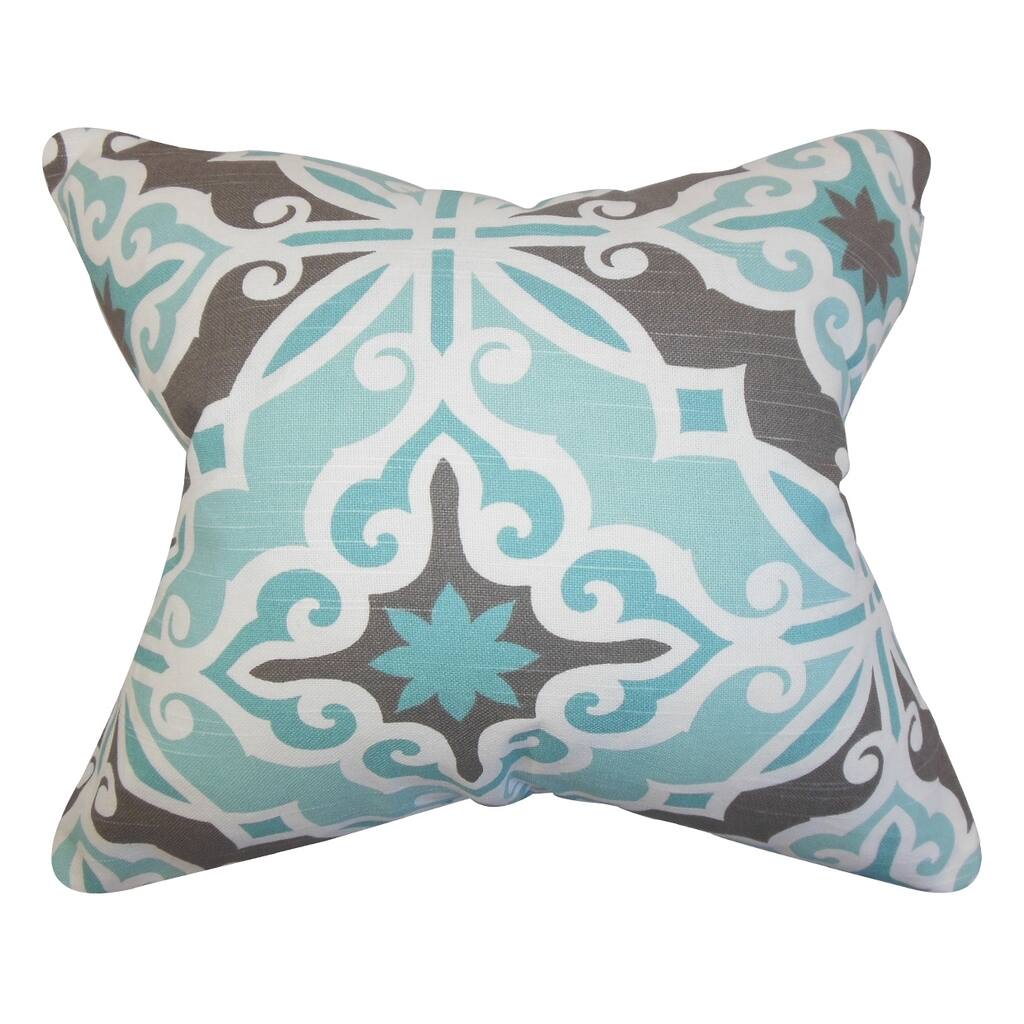 Adriel Geometric Blue Gray Feather Filled 18-inch Throw Pillow