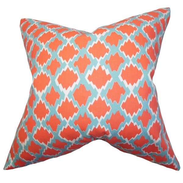 Welcome Geometric Orange Feather Filled 18 inch Throw Pillow