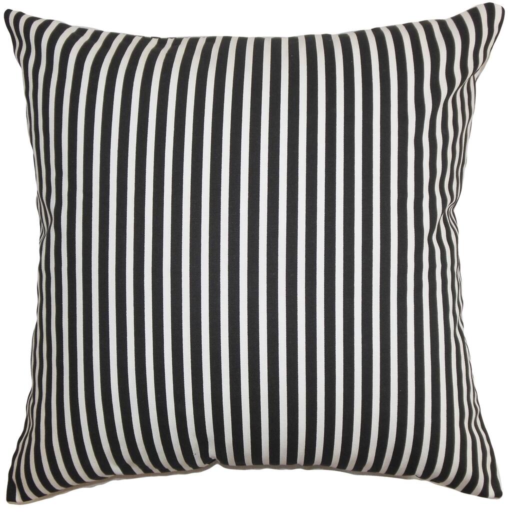 Elvy Stripes Black White Feather Filled Throw Pillow