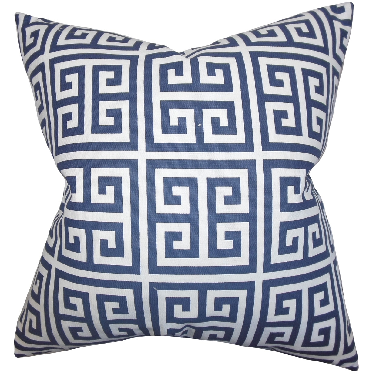 Paros Greek Key Navy Blue Feather Filled 18 inch Throw Pillow