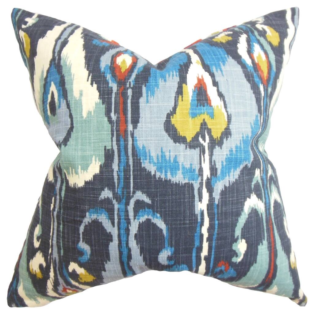 Gudrun Ikat Blue Feather Filled 18-inch Throw Pillow