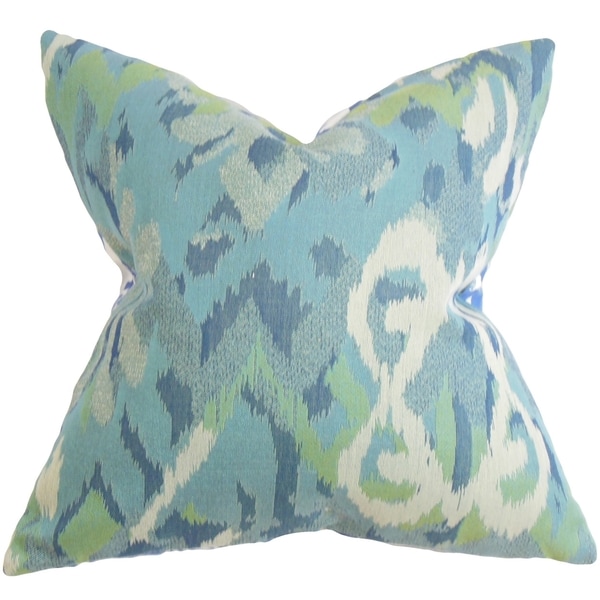 Farrar Ikat Blue Feather Filled 18 inch Throw Pillow  