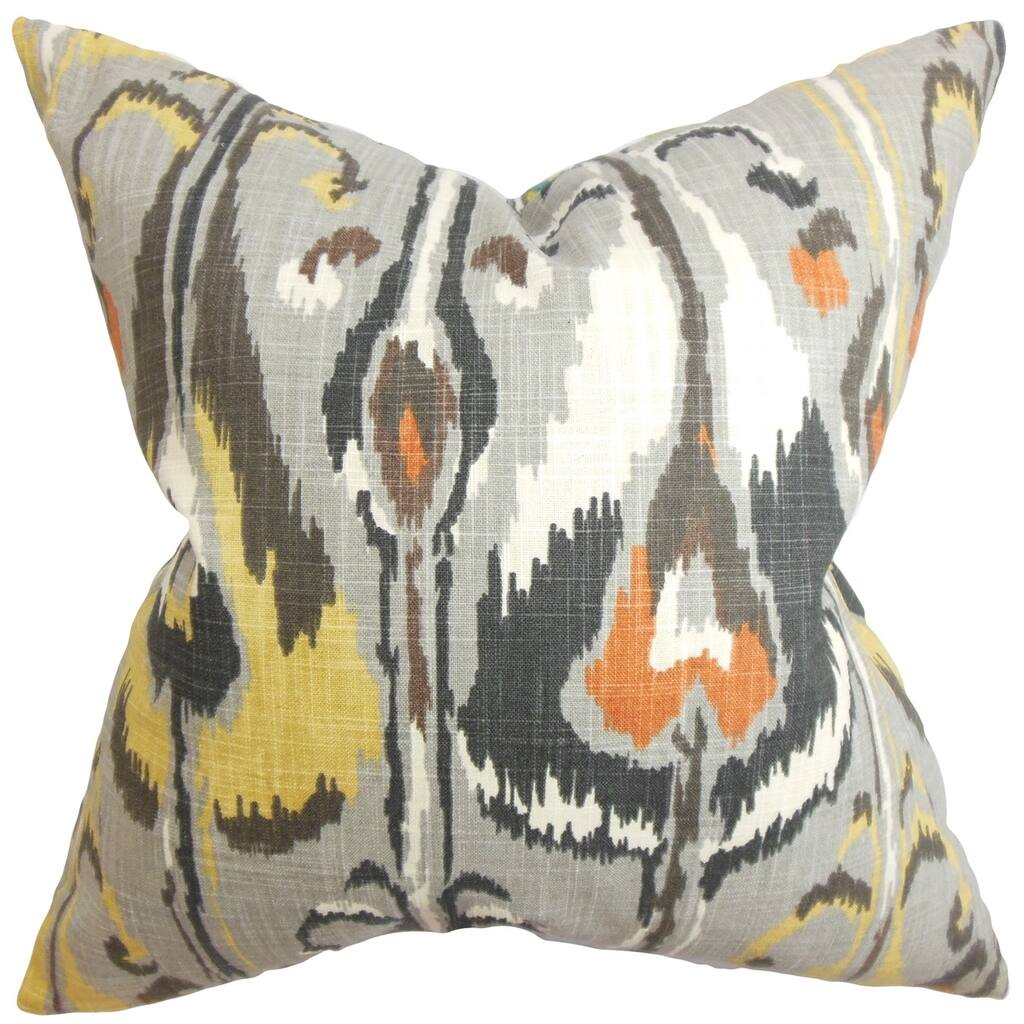 Gudrun Ikat Gray Feather Filled 18-inch Throw Pillow