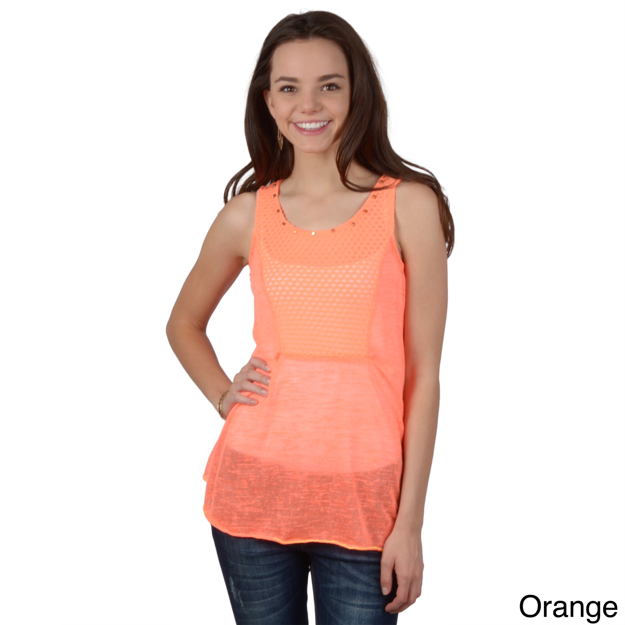 Journee Collection Journee Collection Juniors Lightweight Stud Detail Sleevelesstop Orange Size S (1  3)