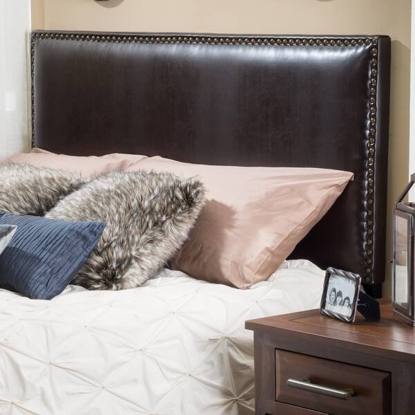 slide 8 of 8, Hilton Adjustable Full/Queen Bonded Leather Headboard by Christopher Knight Home Brown