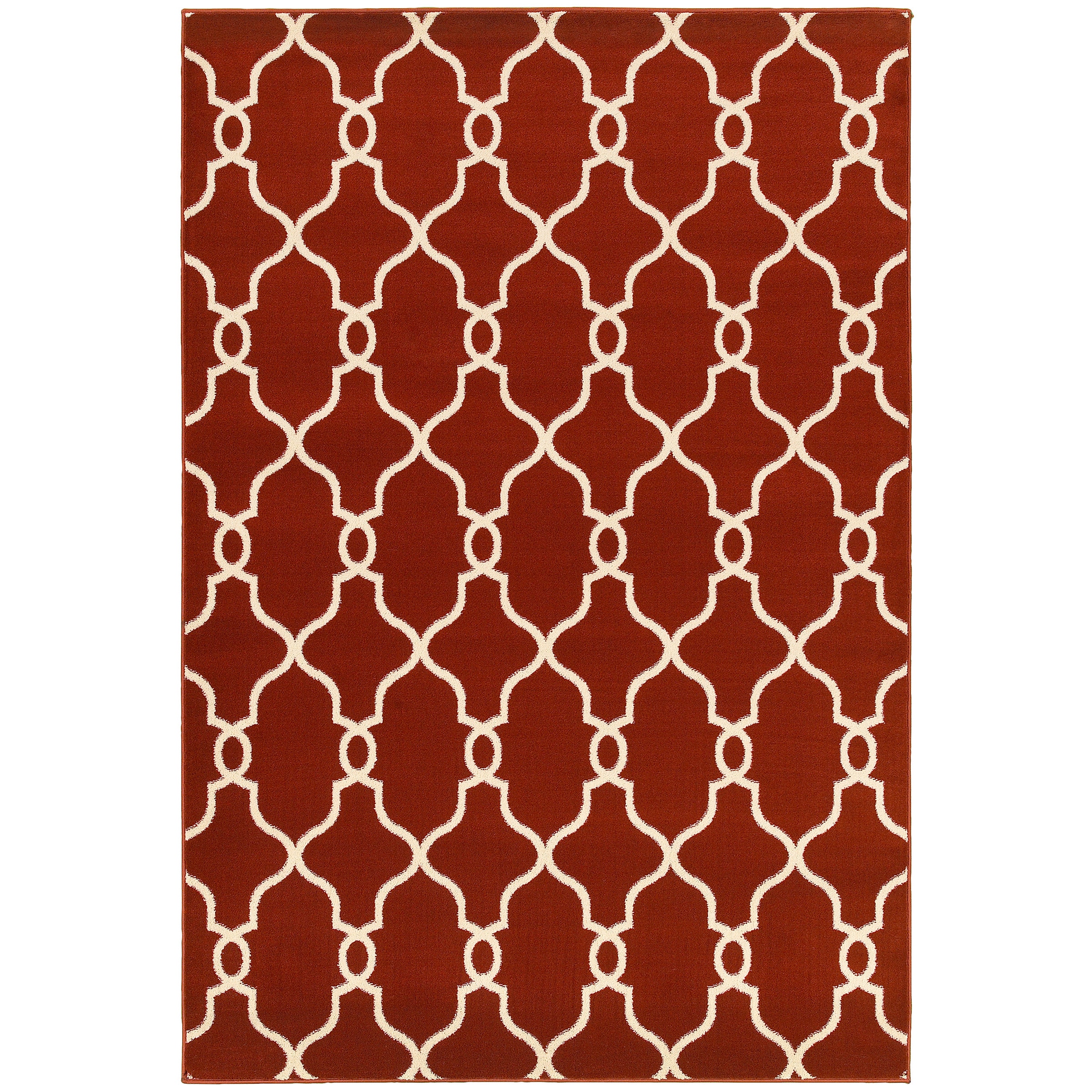 Machine made Geometric Orange/ Cream Area Rug (79 X 99)