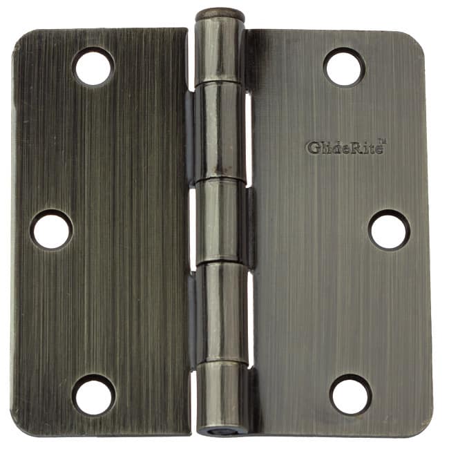 GlideRite 3.5" x 1/4" Radius Antique Brass Door Hinges (Pack of 12)